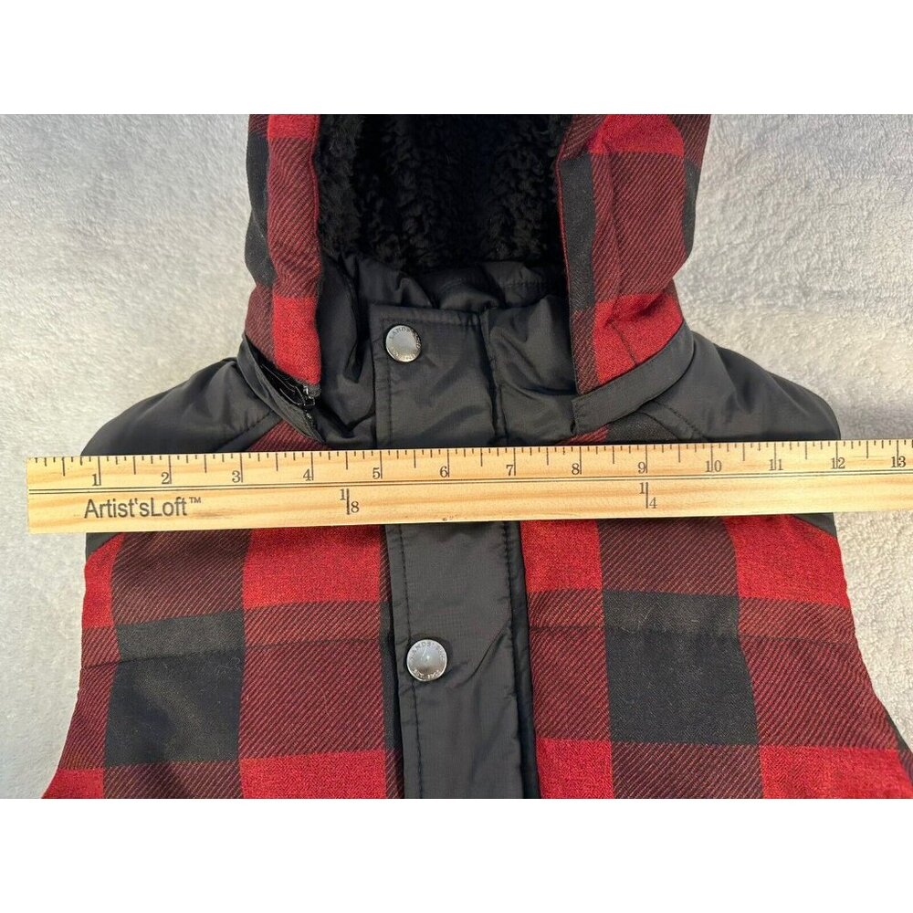 LANDS' END UNISEX  RED PLAID VEST W/HOODY SHERPA LINED Size 8- S PERFECT! - Picture 7 of 16